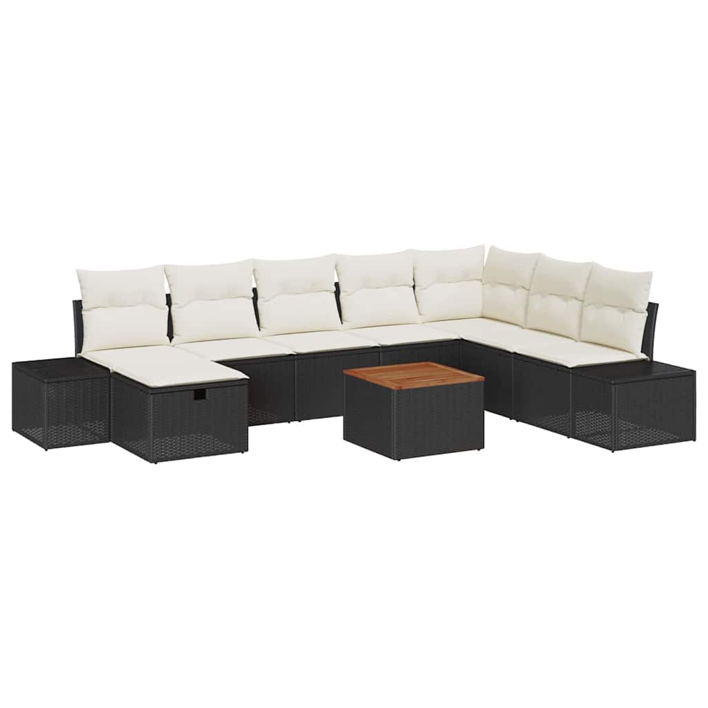 Gartensofa-set mit Kissen 9 pcs Schwarz Poly Rattan
