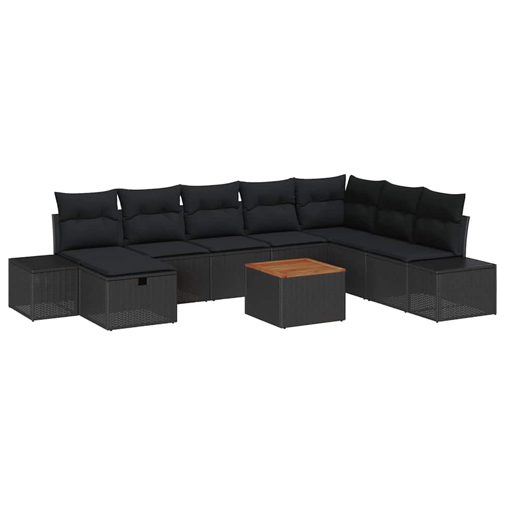 Gartensofa-set mit Kissen 9 pcs Schwarz Poly Rattan