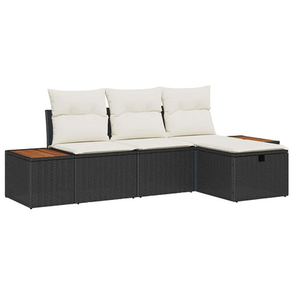 Gartensofa-set mit Kissen 4 pcs Schwarz Poly-Rattan