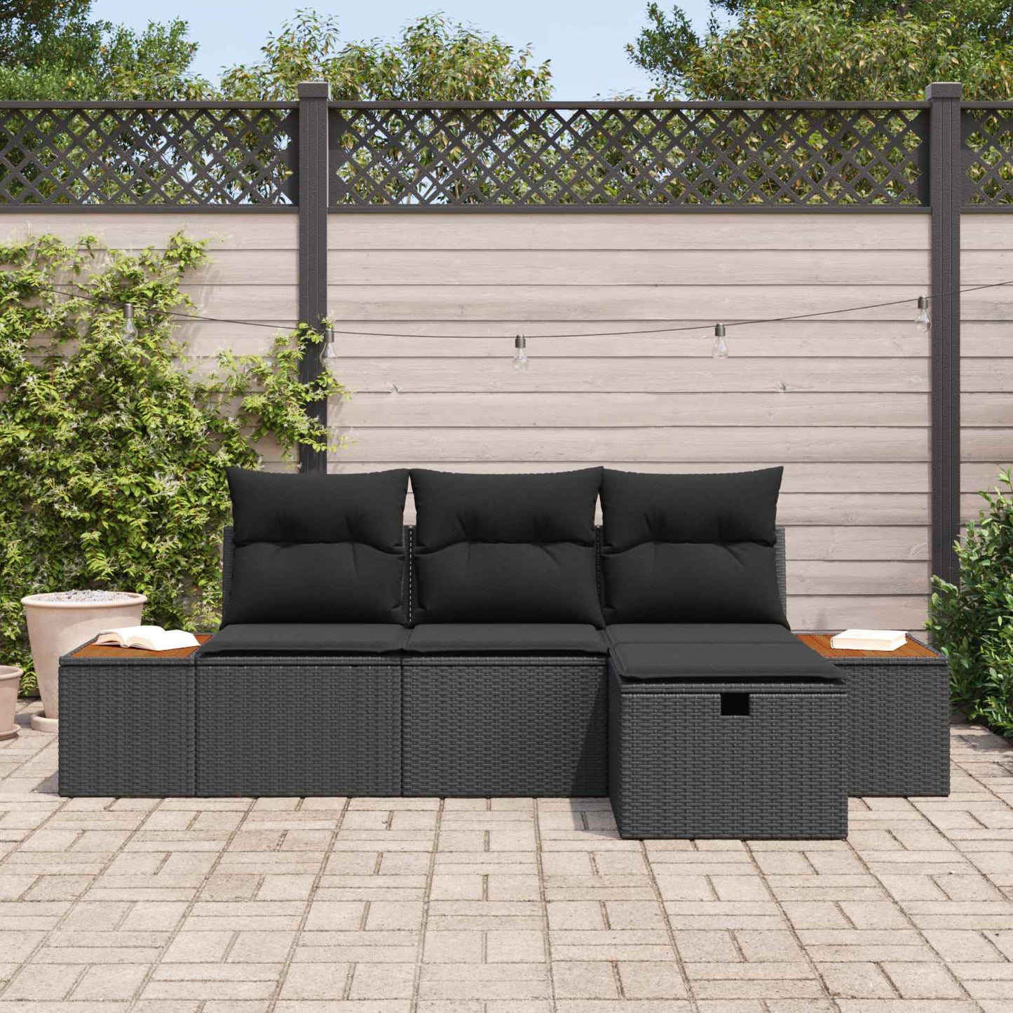vidaXL Gartensofa-set mit Kissen 4 pcs Schwarz Poly-Rattan