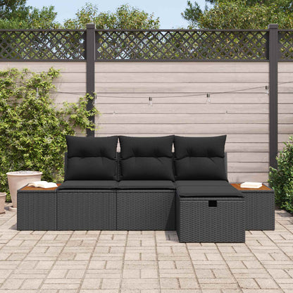 vidaXL Gartensofa-set mit Kissen 4 pcs Schwarz Poly-Rattan