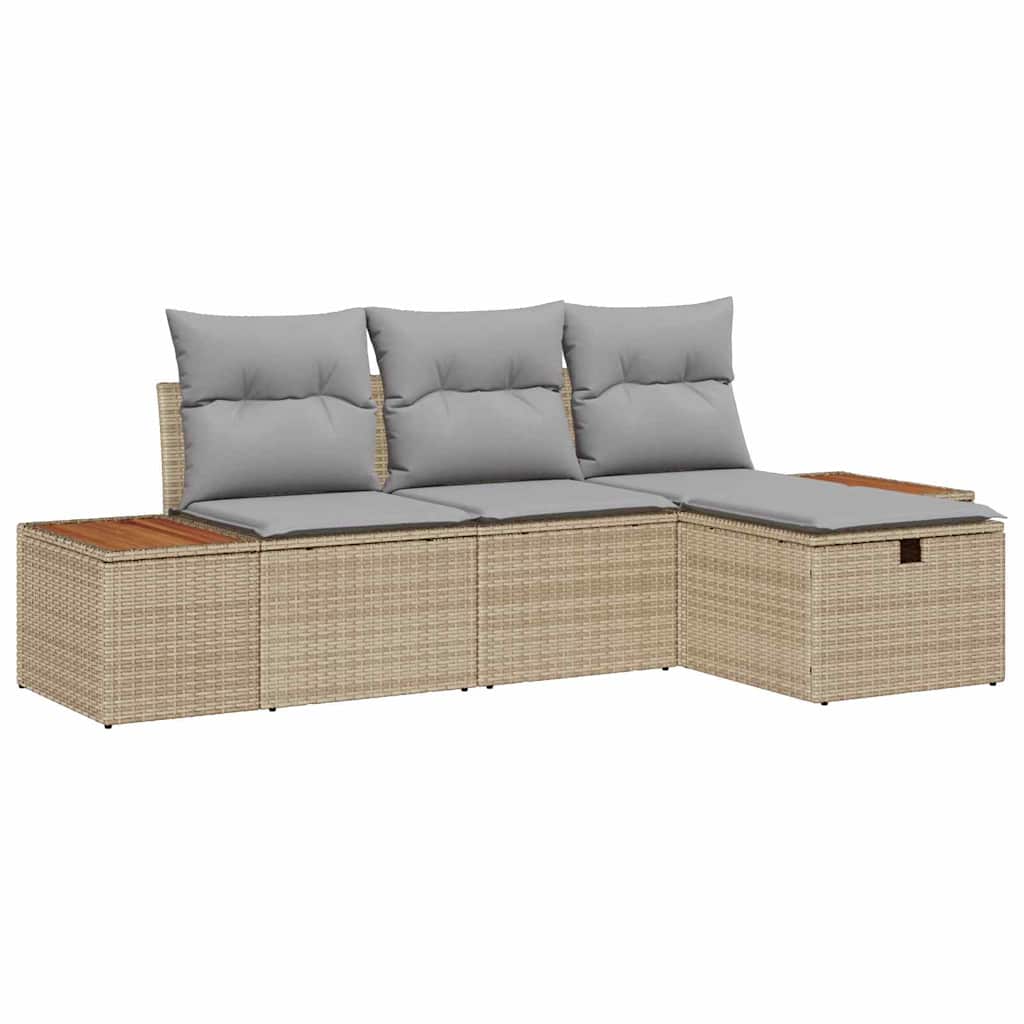 vidaXL Gartensofa-set mit Kissen mit Speicher 4 pcs Beige Poly-Rattan