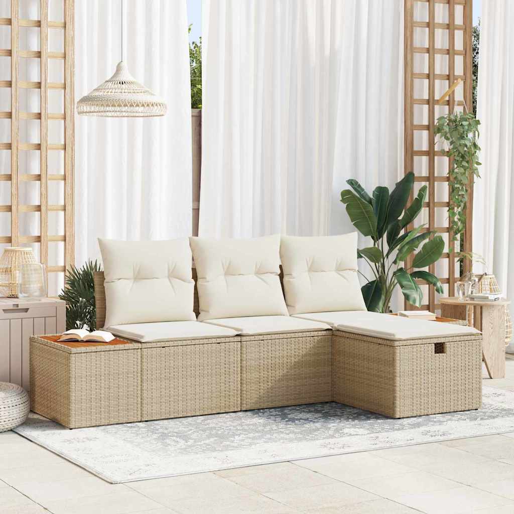 vidaXL Gartensofa-set mit Kissen mit Speicher 4 pcs Beige Poly-Rattan