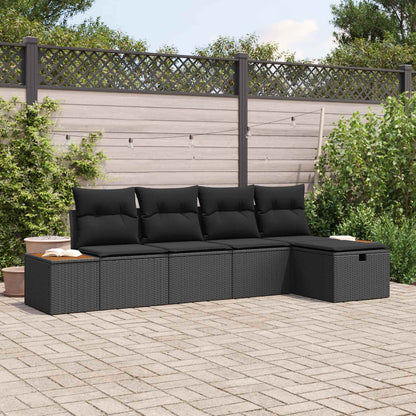 Garten-Sofa-Set mit Kissen 5 pcs Schwarz Poly Rattan