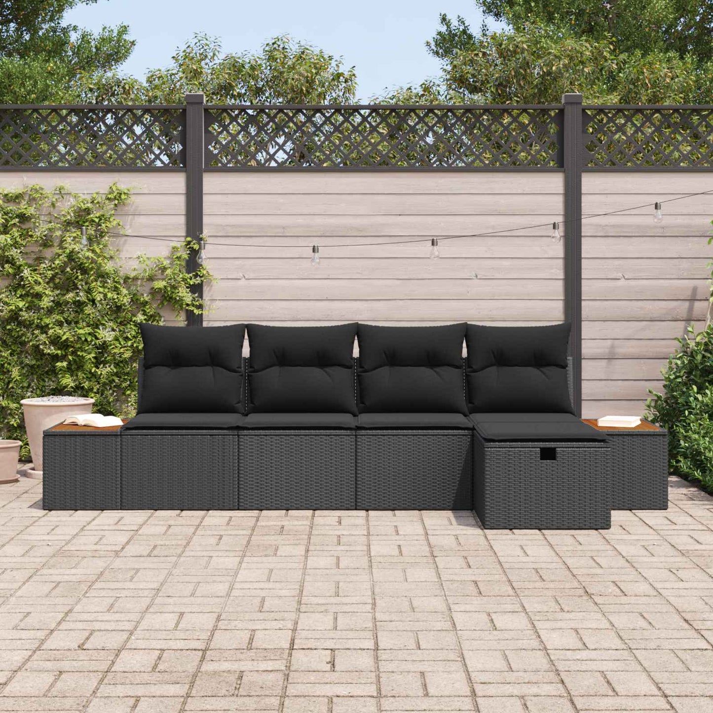 Garten-Sofa-Set mit Kissen 5 pcs Schwarz Poly Rattan