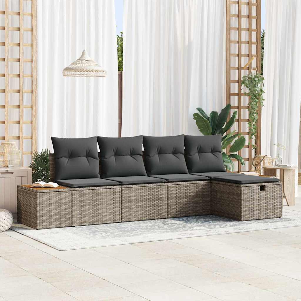 vidaXL Garten-Sofa-Set mit Kissen 5 pcs Grau Poly Rattan