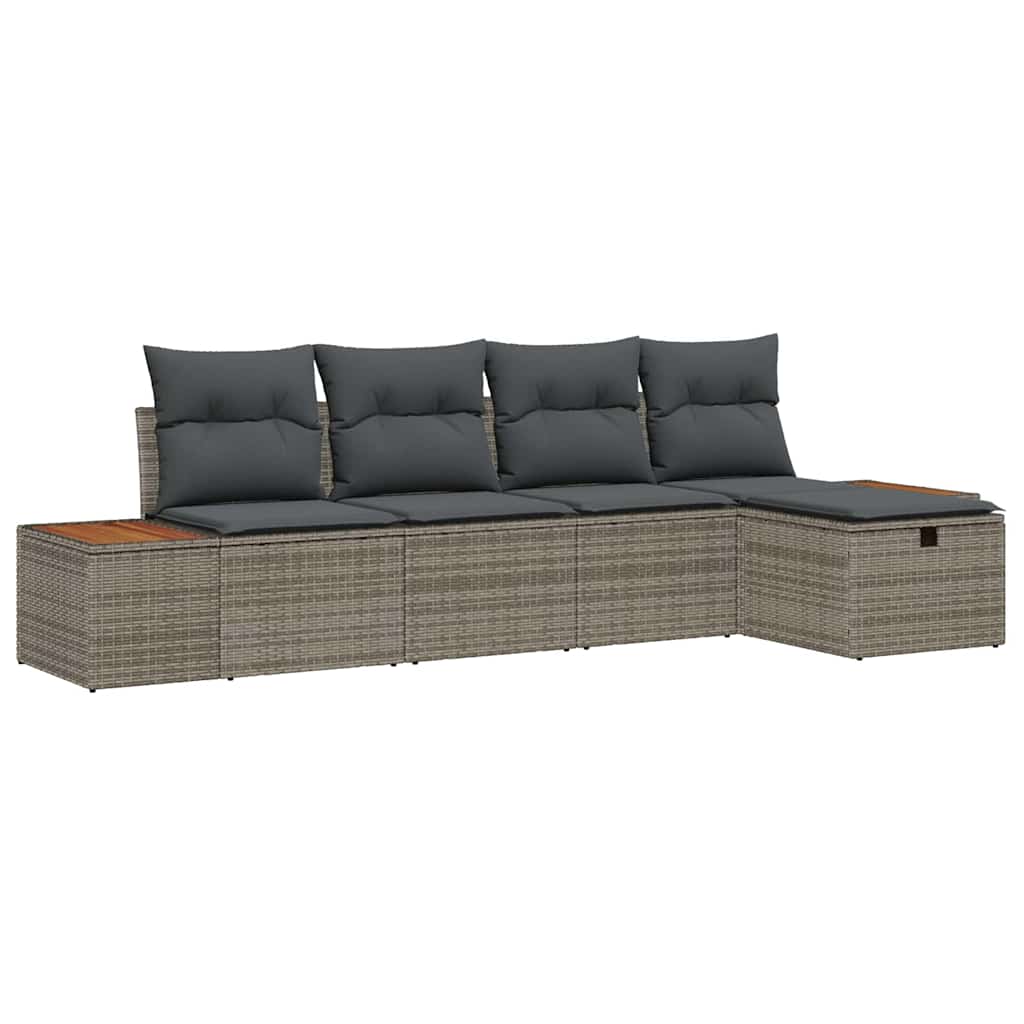 vidaXL Garten-Sofa-Set mit Kissen 5 pcs Grau Poly Rattan