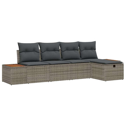 vidaXL Garten-Sofa-Set mit Kissen 5 pcs Grau Poly Rattan
