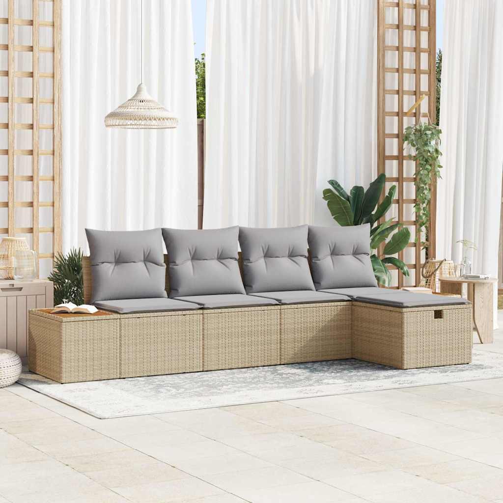 Garten-Sofa-Set mit Kissen 5 pcs Beige Poly Rattan