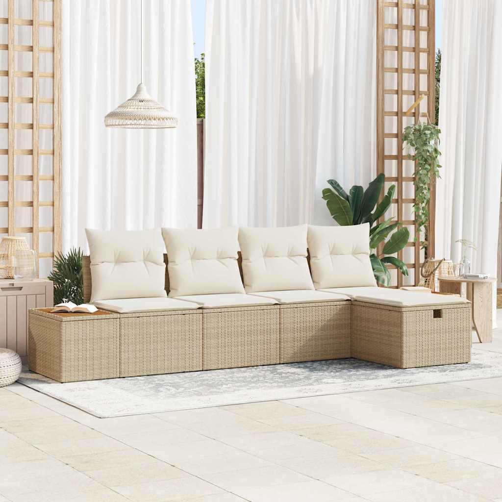 vidaXL Garten-Sofa-Set mit Kissen 5 pcs Beige Poly Rattan
