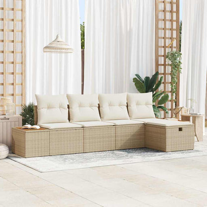 vidaXL Garten-Sofa-Set mit Kissen 5 pcs Beige Poly Rattan