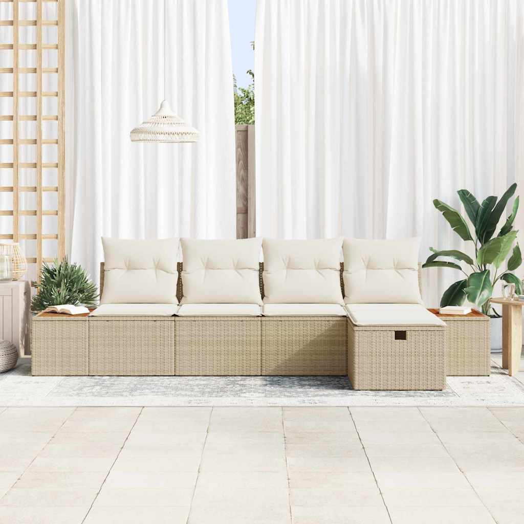 vidaXL Garten-Sofa-Set mit Kissen 5 pcs Beige Poly Rattan