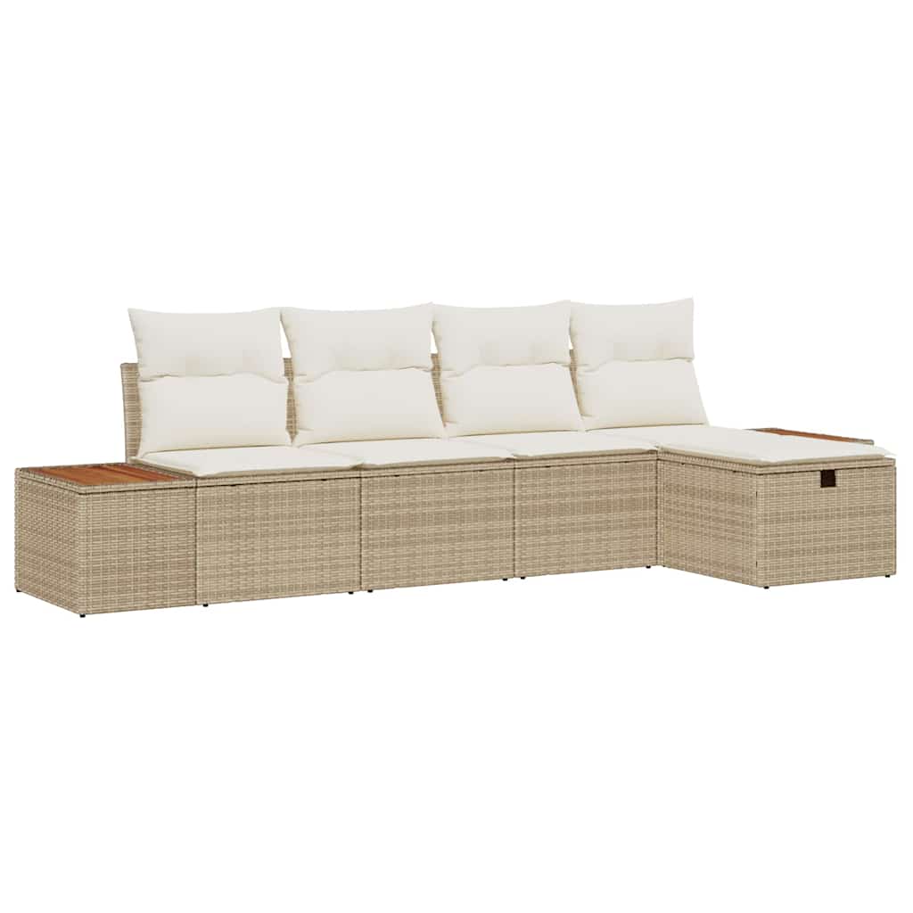 vidaXL Garten-Sofa-Set mit Kissen 5 pcs Beige Poly Rattan