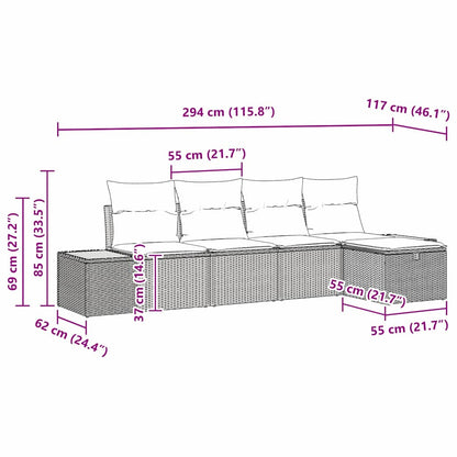 vidaXL Garten-Sofa-Set mit Kissen 5 pcs Beige Poly Rattan