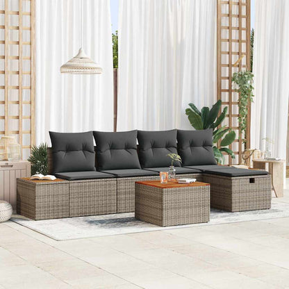 Garten-Sofa-Set mit Kissen 6 pcs Grau Poly Rattan