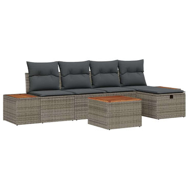 vidaXL Garten-Sofa-Set mit Kissen 6 pcs Grau Poly Rattan