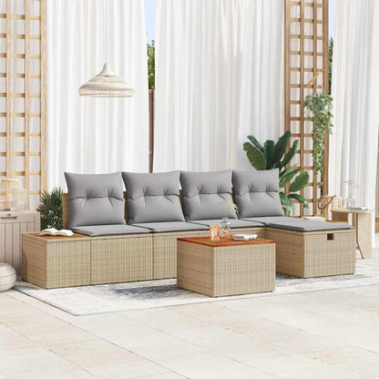 Garten-Sofa-Set mit Kissen 6 pcs Beige Poly Rattan