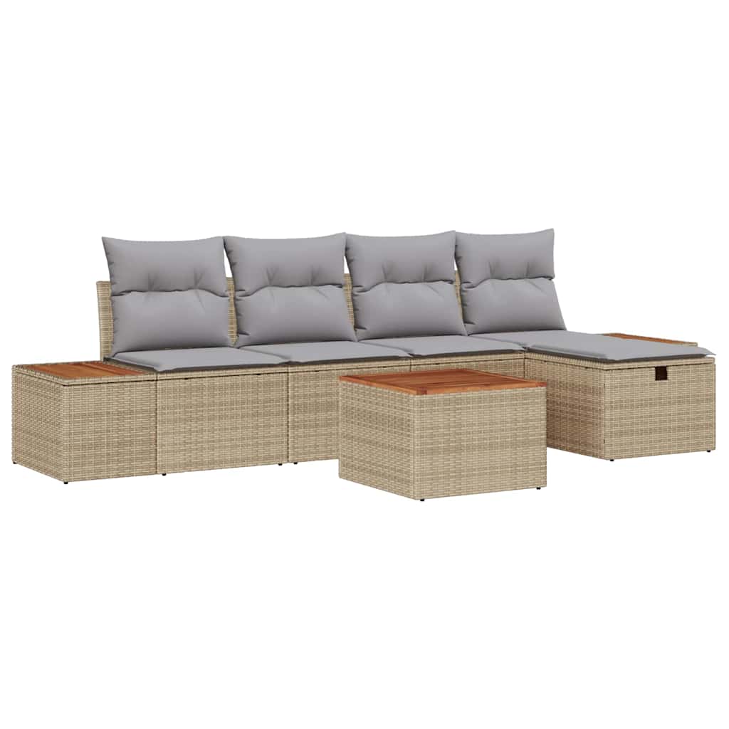 Garten-Sofa-Set mit Kissen 6 pcs Beige Poly Rattan
