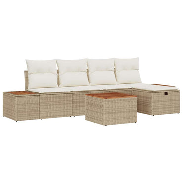 vidaXL Garten-Sofa-Set mit Kissen 6 pcs Beige Poly Rattan
