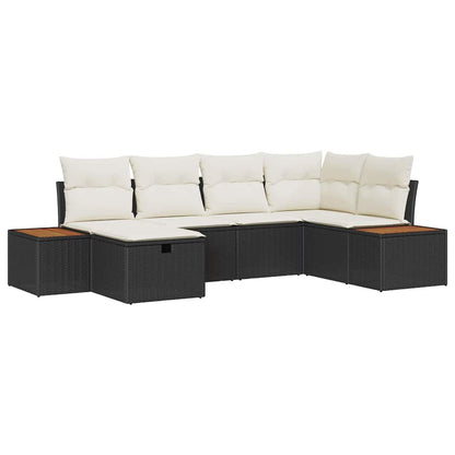 Gartensofa-set mit Kissen mit Speicher Schwarz Poly-Rattan