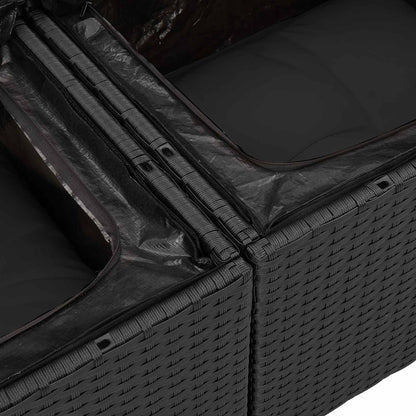 Gartensofa-set mit Kissen mit Speicher Schwarz Poly-Rattan