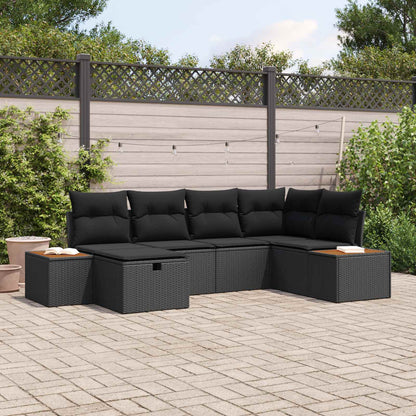 Gartensofa-set mit Kissen mit Speicher Schwarz Poly-Rattan