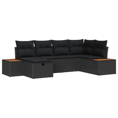 Gartensofa-set mit Kissen mit Speicher Schwarz Poly-Rattan