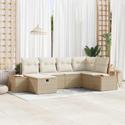 Garten-Sofa-Set mit Kissen 6 pcs Beige Poly Rattan