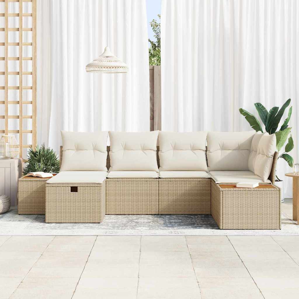 Garten-Sofa-Set mit Kissen 6 pcs Beige Poly Rattan