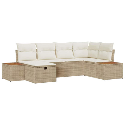 Garten-Sofa-Set mit Kissen 6 pcs Beige Poly Rattan