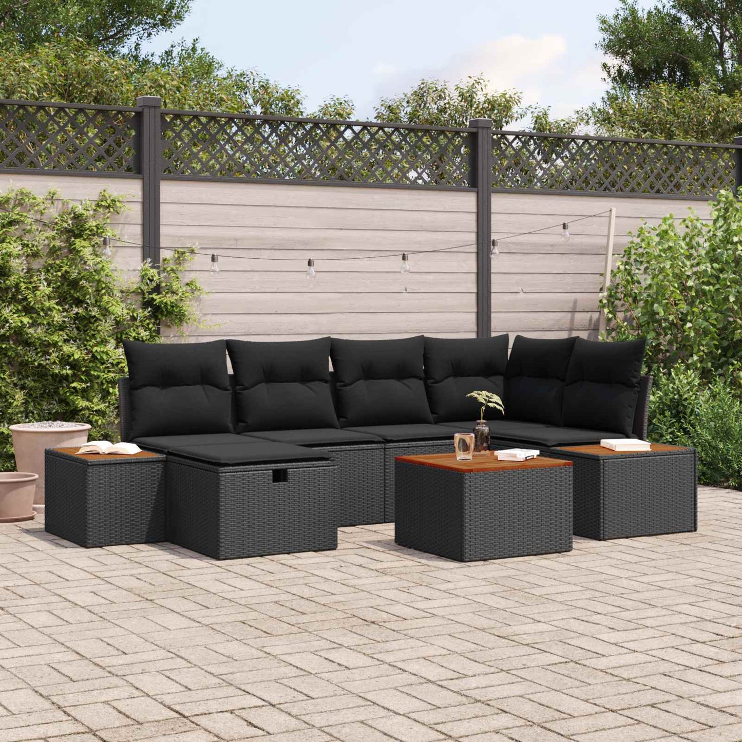 Garten-Sofa-Set 7 pcs Schwarz 55 x 62 x 69 cm Poly Rattan