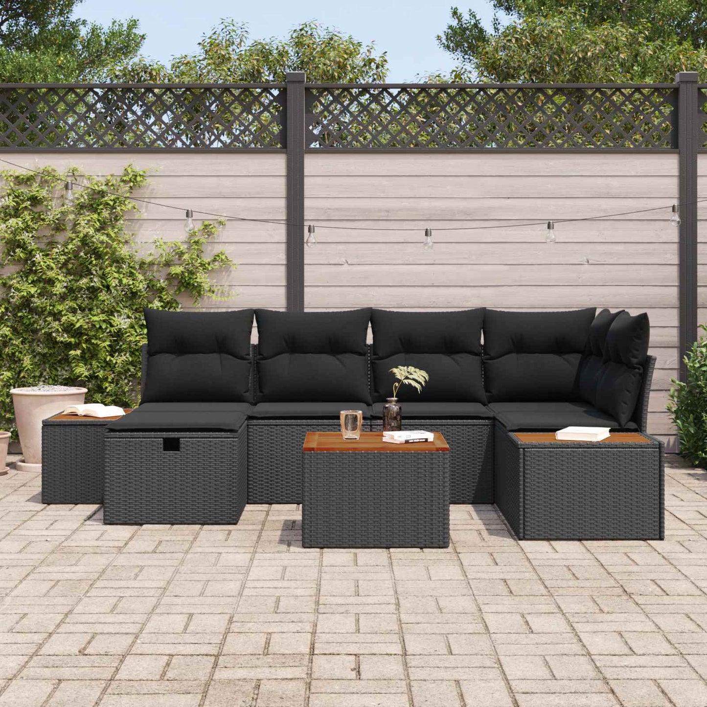 Garten-Sofa-Set 7 pcs Schwarz 55 x 62 x 69 cm Poly Rattan