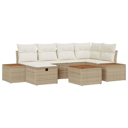 Gartensofa-set mit Kissen mit Speicher 7 pcs Beige Poly-Rattan