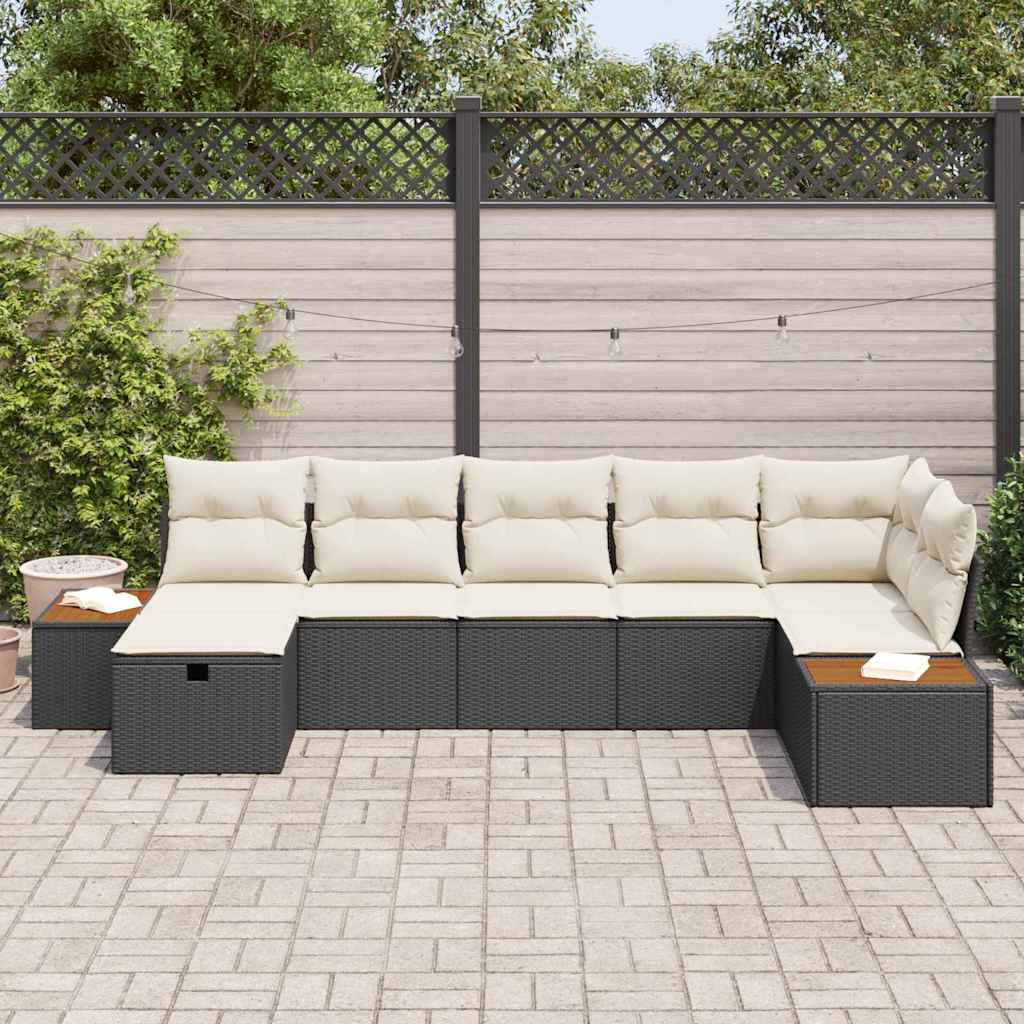 vidaXL Salon de jardin avec coussins 7 pcs Résine tressée Noir