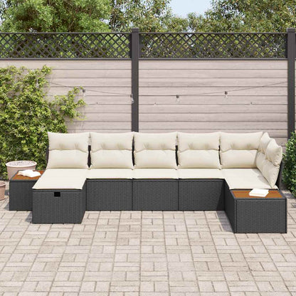 vidaXL Salon de jardin avec coussins 7 pcs Résine tressée Noir