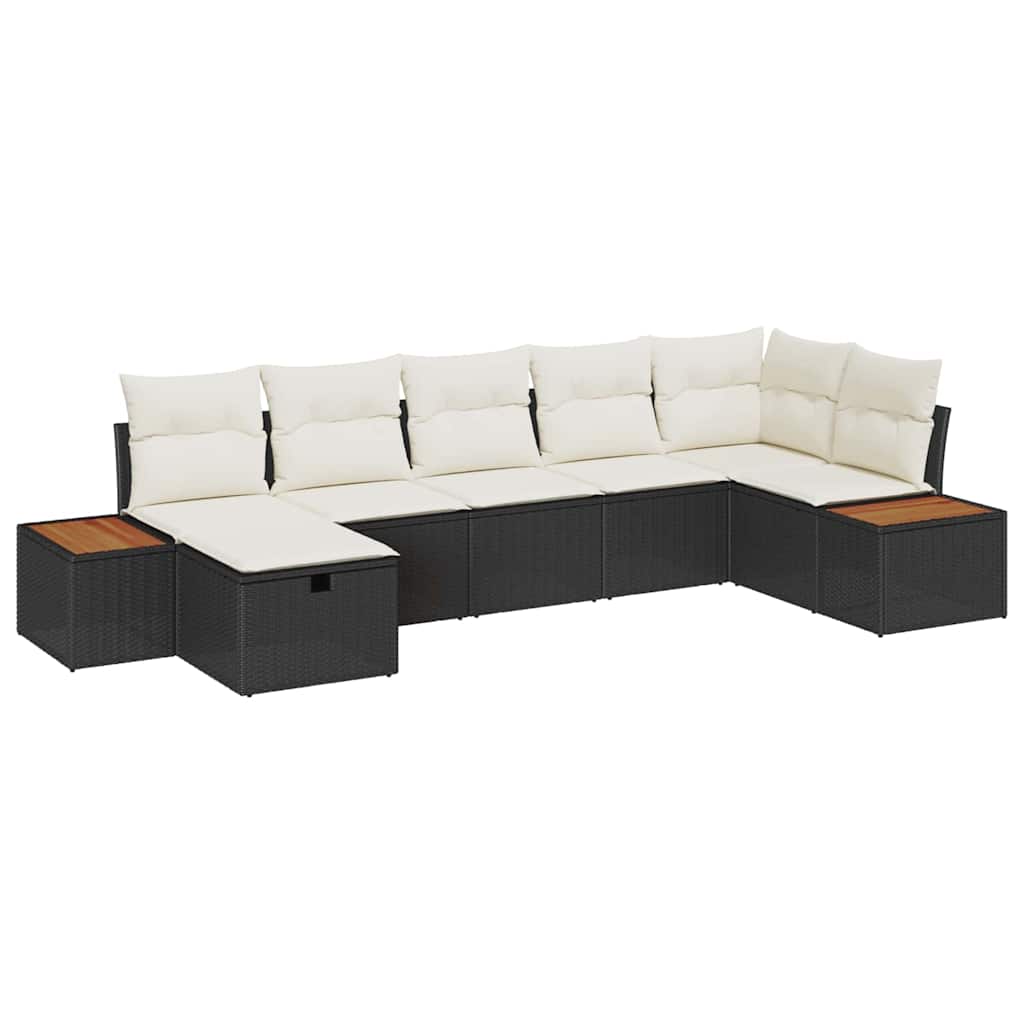 vidaXL Salon de jardin avec coussins 7 pcs Résine tressée Noir