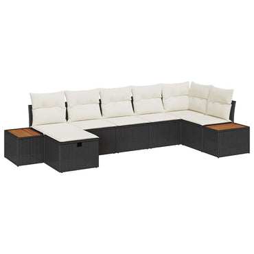 vidaXL Salon de jardin avec coussins 7 pcs Résine tressée Noir