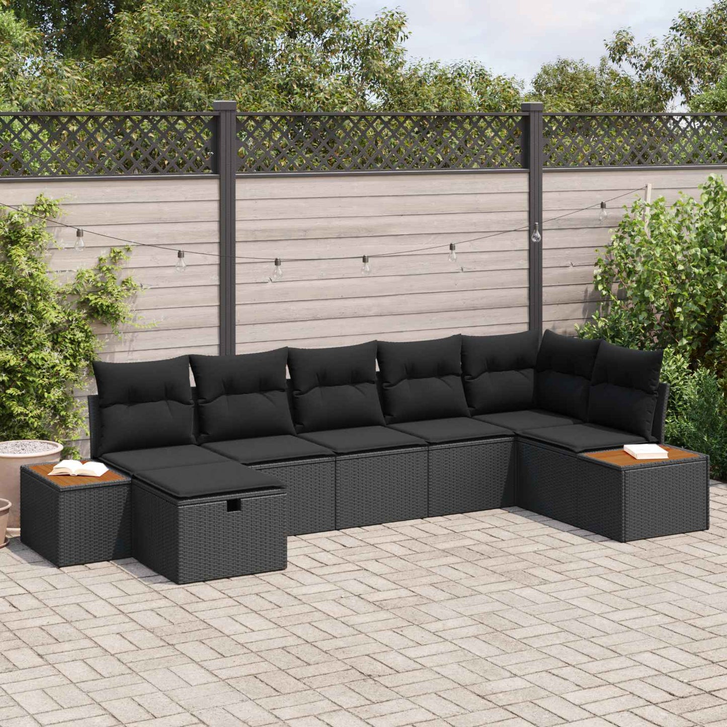 vidaXL Salon de jardin avec coussins 7 pcs Résine tressée Noir