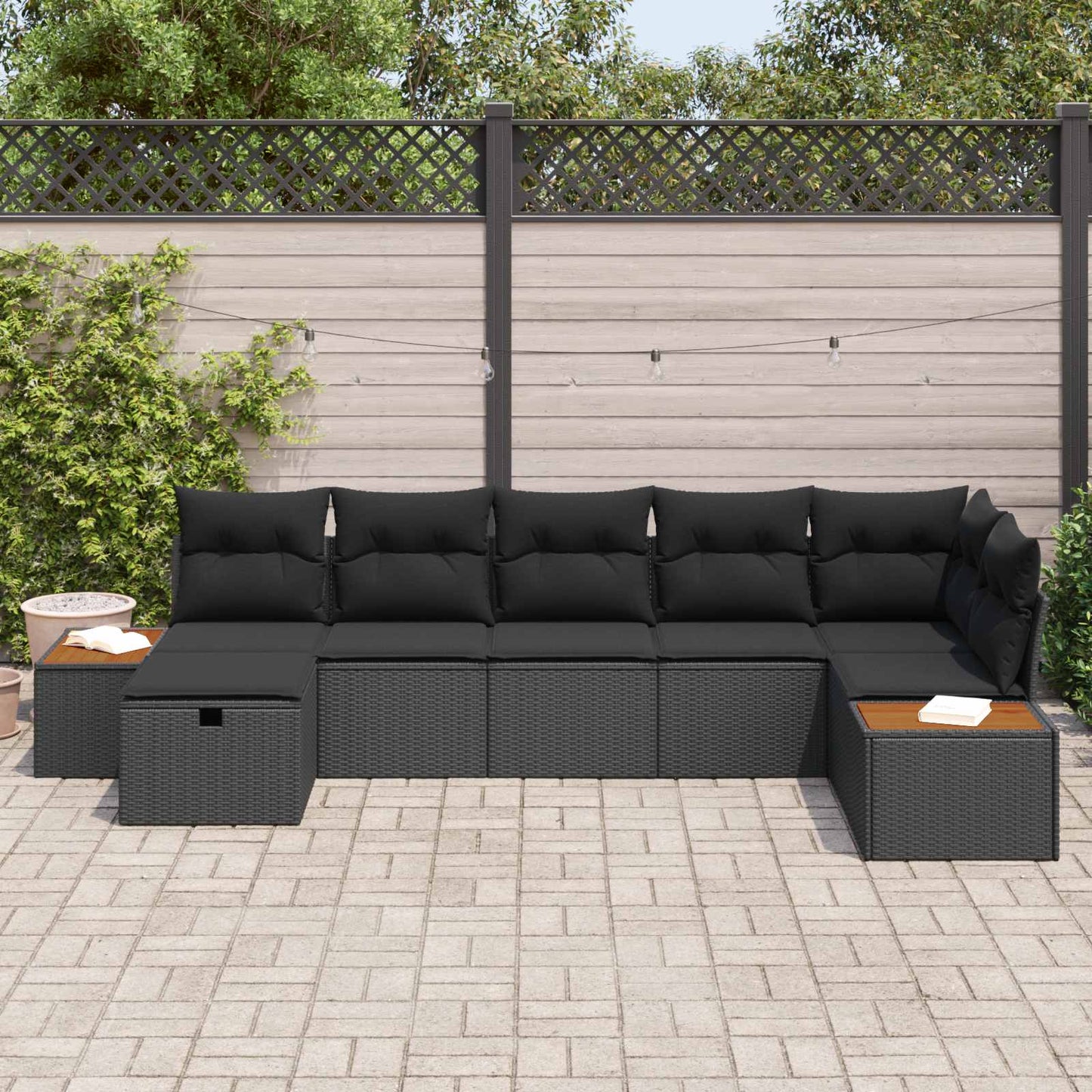 vidaXL Salon de jardin avec coussins 7 pcs Résine tressée Noir