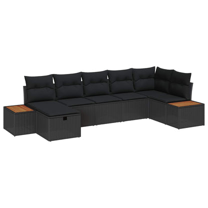 vidaXL Salon de jardin avec coussins 7 pcs Résine tressée Noir