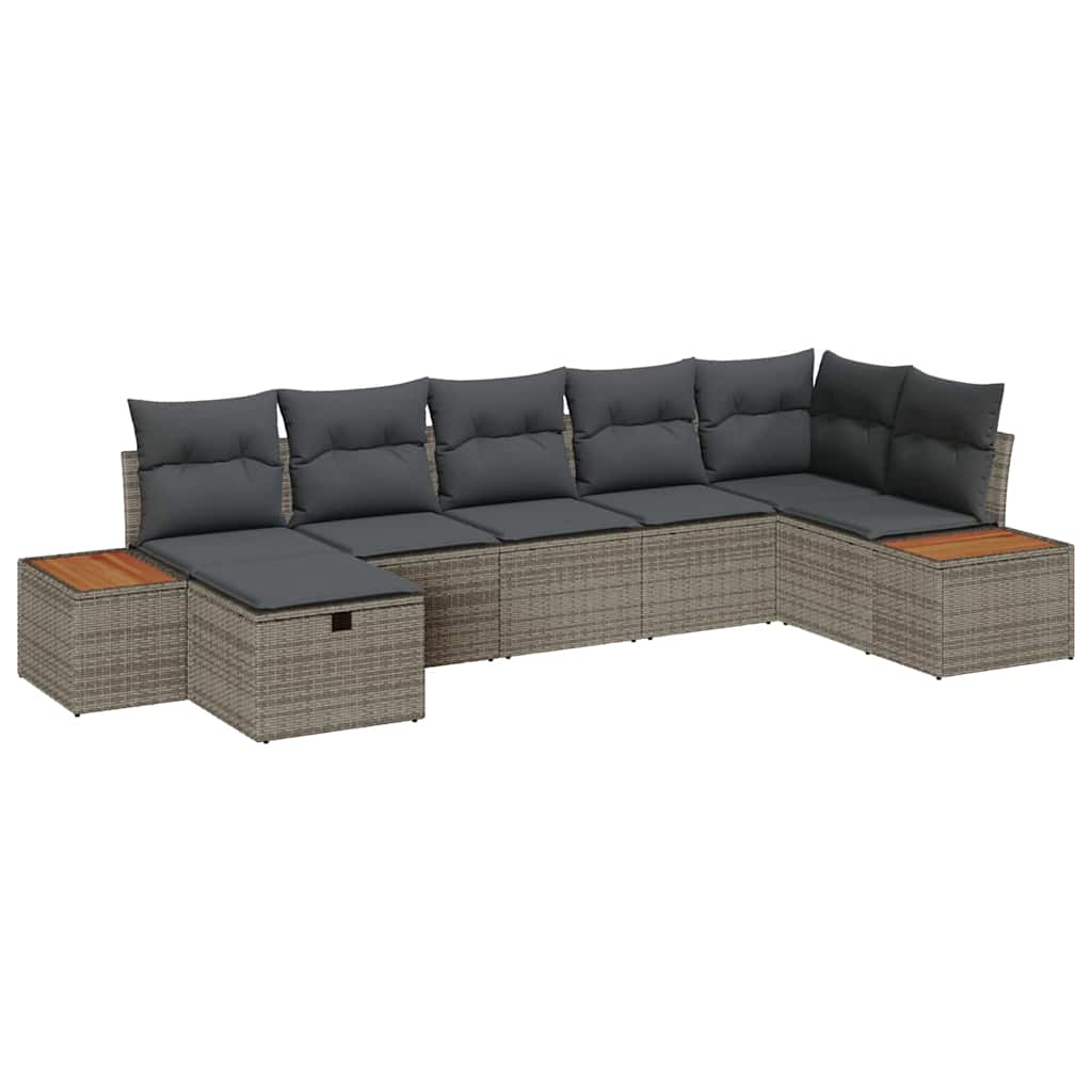 vidaXL Garten-Sofa-Set mit Kissen 7 pcs Grau Poly Rattan