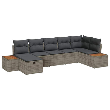vidaXL Garten-Sofa-Set mit Kissen 7 pcs Grau Poly Rattan