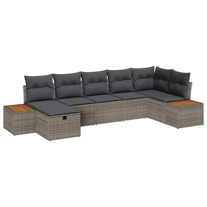 vidaXL Garten-Sofa-Set mit Kissen 7 pcs Grau Poly Rattan