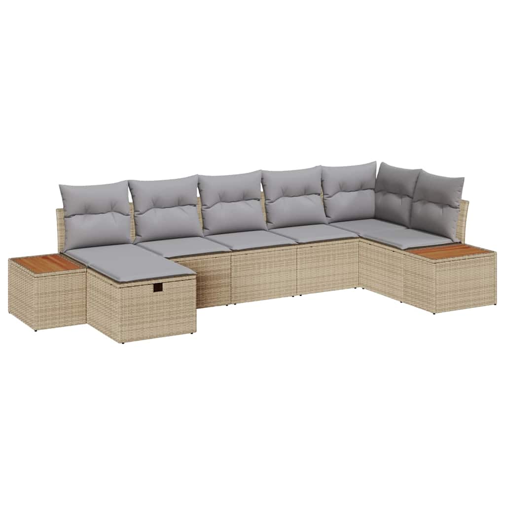 Garten-Sofa-Set mit Kissen 7 pcs Beige Poly Rattan