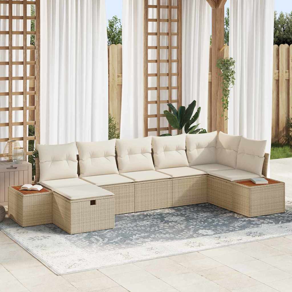 vidaXL Garten-Sofa-Set mit Kissen 7 pcs Beige Poly Rattan