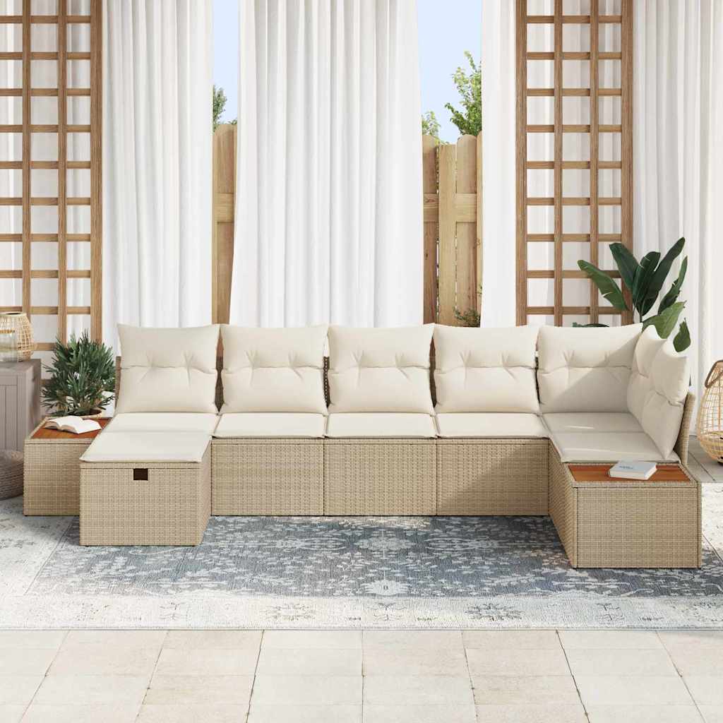 vidaXL Garten-Sofa-Set mit Kissen 7 pcs Beige Poly Rattan