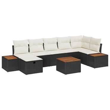 vidaXL Salon de jardin 8 pcs avec coussins Noir Résine tressée