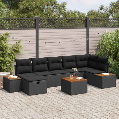 Garten-Sofa-Set mit Kissen 8 pcs Schwarz Poly Rattan