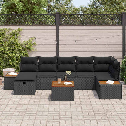 Garten-Sofa-Set mit Kissen 8 pcs Schwarz Poly Rattan
