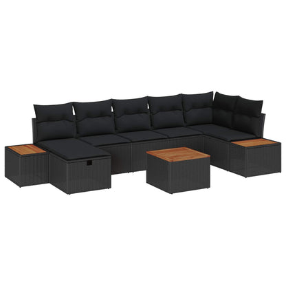 Garten-Sofa-Set mit Kissen 8 pcs Schwarz Poly Rattan
